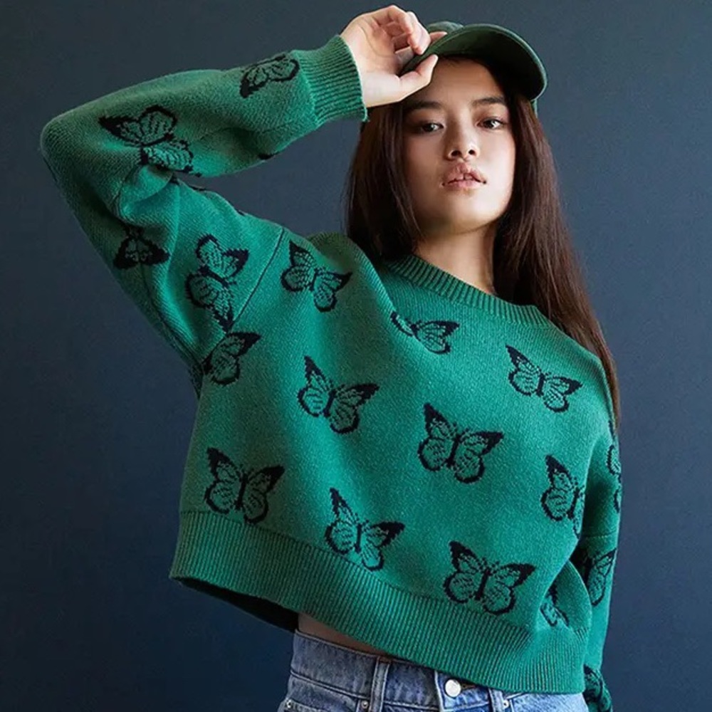PacSun L.A Hearts green butterfly sweater